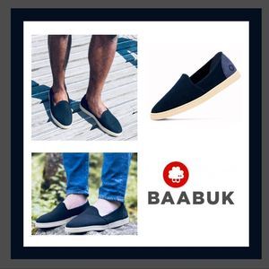 Baabuk Navy Blue Wool And Suede Blue Back Skip-On Shoes Size 38